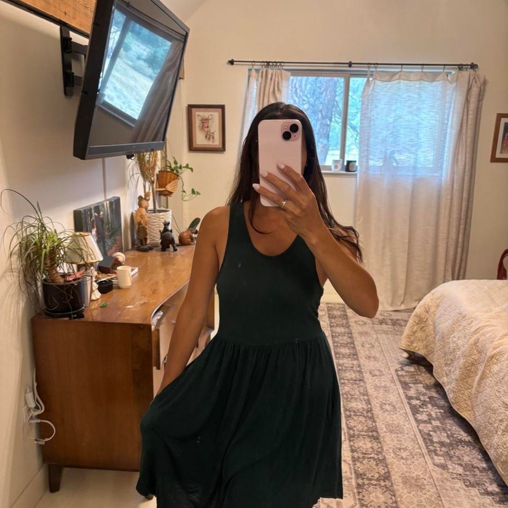 Longyuan Womens Sleeveless Empire Waist Tank Dress Forest Green XS